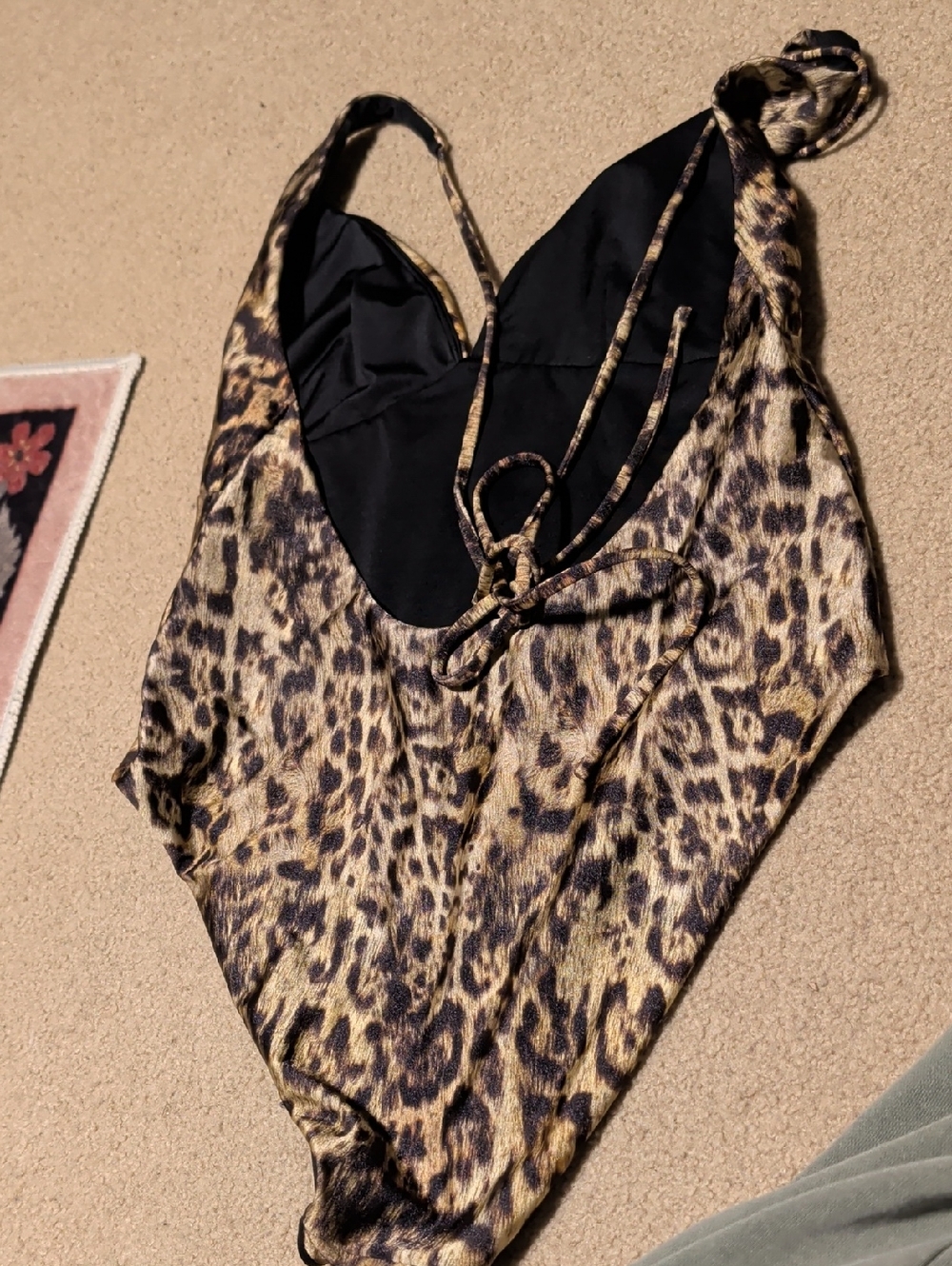 Allsaints saph swimsuit in aster brown. Leopard Plunge One Piece. - Picture 4 of 5